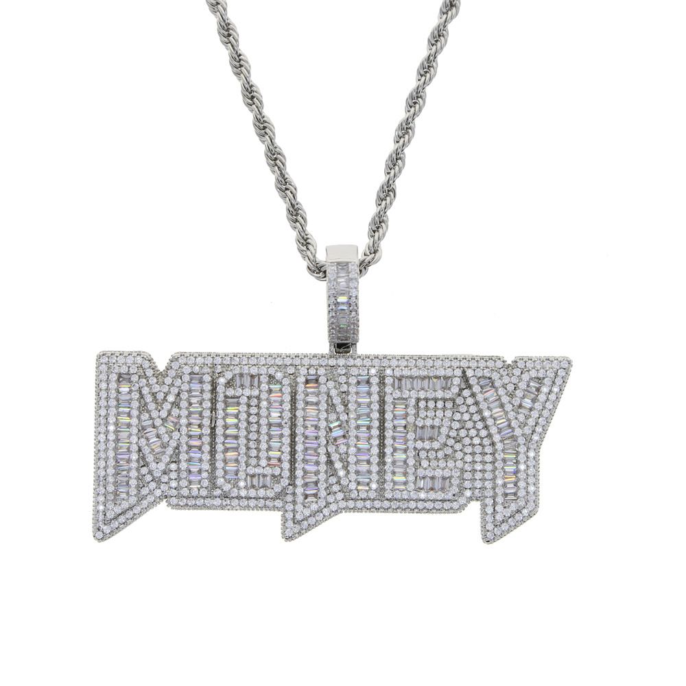 Men's Hip Hop Letter Pendant Necklace With Full CZ Stones, Trendy Cuban Chain, Silver & Gold Options (Sizes 50-80cm) Hip Hop Pendant_ipsvogv.com