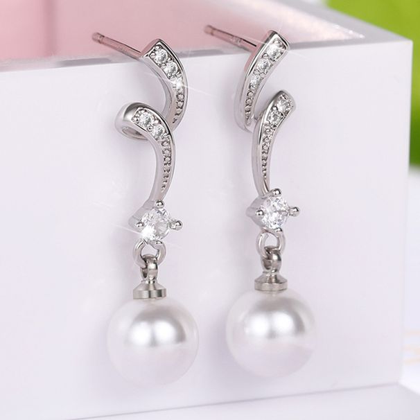 Cao Shi Synthetic Mother Shell Pearl Earrings Elegant and Exquisite Wave Pattern Earrings for Women's Long and Simple Earrings_ipsvogv.com