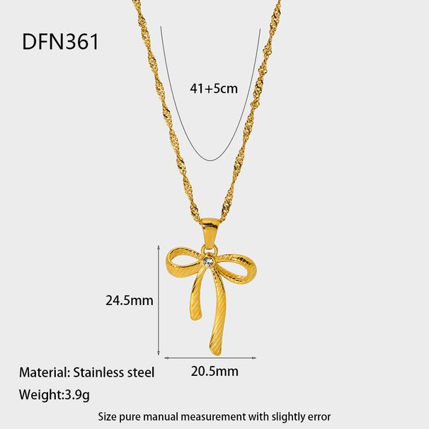 French INS Exquisite Bowknot Stainless Steel Gold-Plated Inlaid Zircon Ribbon Pendant Necklace Waterproof For Women_ipsvogv.com