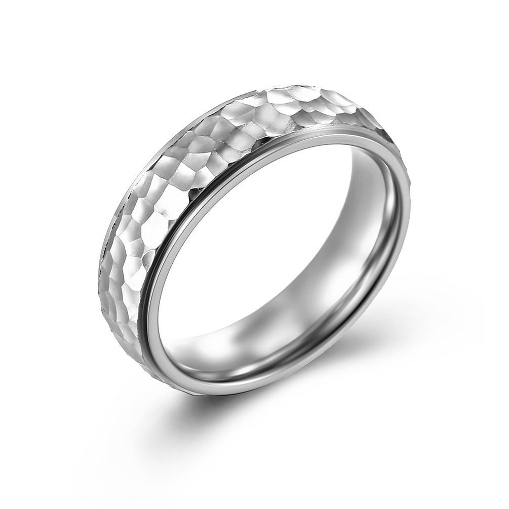 Hand hammered irregular pattern titanium steel ring, neutral and cold style, niche hand jewelry for men and women_ipsvogv.com