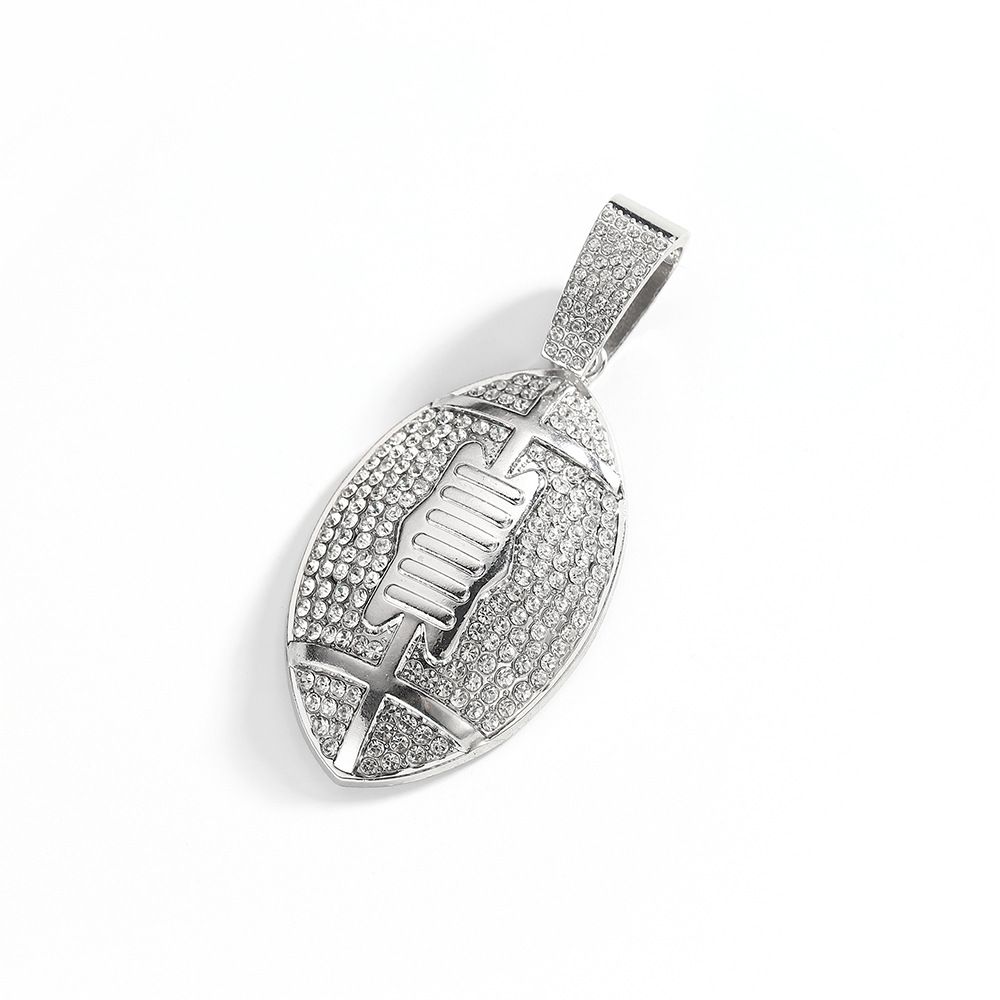 Full diamond rugby alloy pendant hip hop Cuban chain tennis chain twist chain men's necklace_ipsvogv.com