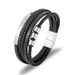 simple stainless steel leather rope bracelet popular multi layer black leather braided men's bracelet_ipsvogv.com