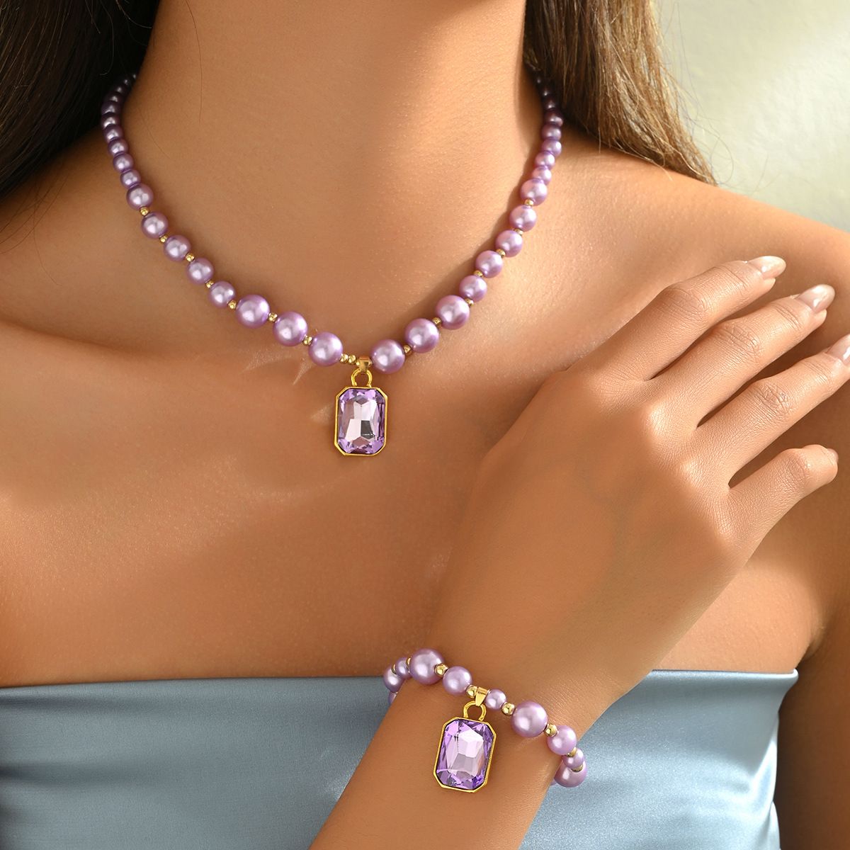 Women’s Jewelry Set Fashion Ladies Pearl Necklace Bracelet Set Niche Gemstone Design Pendant Clavicle Necklace Female_ipsvogv.com