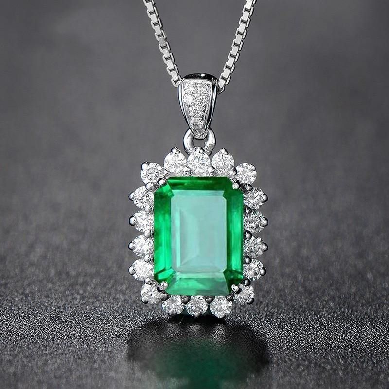 Cao Shi's New Rectangular Emerald Zircon Necklace Colorful Treasure Pendant Women's Necklace Ornament_ipsvogv.com