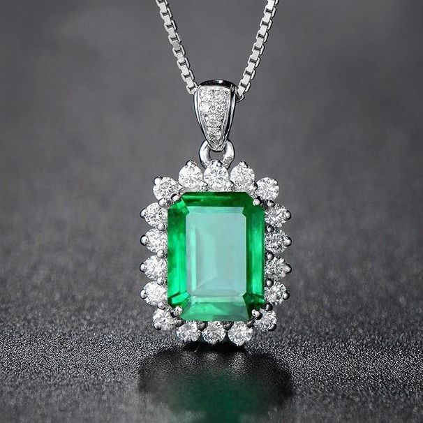 Cao Shi's New Rectangular Emerald Zircon Necklace Colorful Treasure Pendant Women's Necklace Ornament_ipsvogv.com