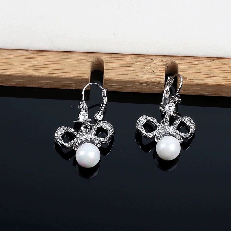Empress Dowager Xi, full of diamonds, bow and pearl patchwork, Saturn earrings, light luxury, high-end sense,_ipsvogv.com