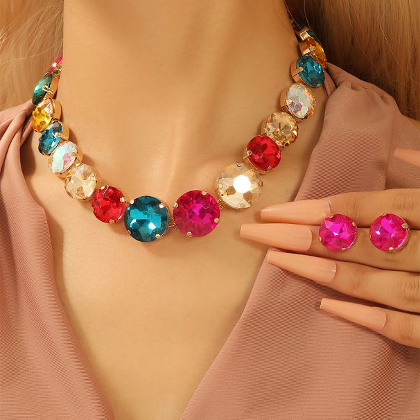 American minimalist hip-hop style neckchain earring set, versatile with inlaid colored diamonds, long necklace,_ipsvogv.com