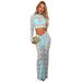 Women's perspective round neck high waist long sleeve waist hip skirt two-piece lace skirt_ipsvogv.com