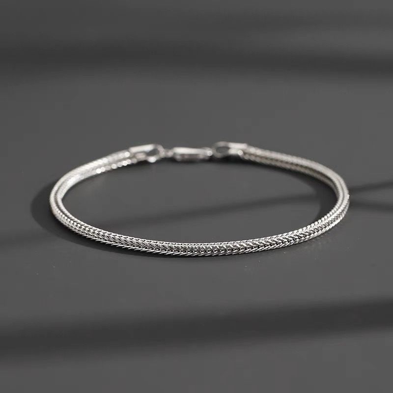 S Pure Silver Fox Tail Bracelet Thin Men's Rope Hip-Hop Versatile Woven Couple Style Plain Chain Women's Hand Jewelry_ipsvogv.com