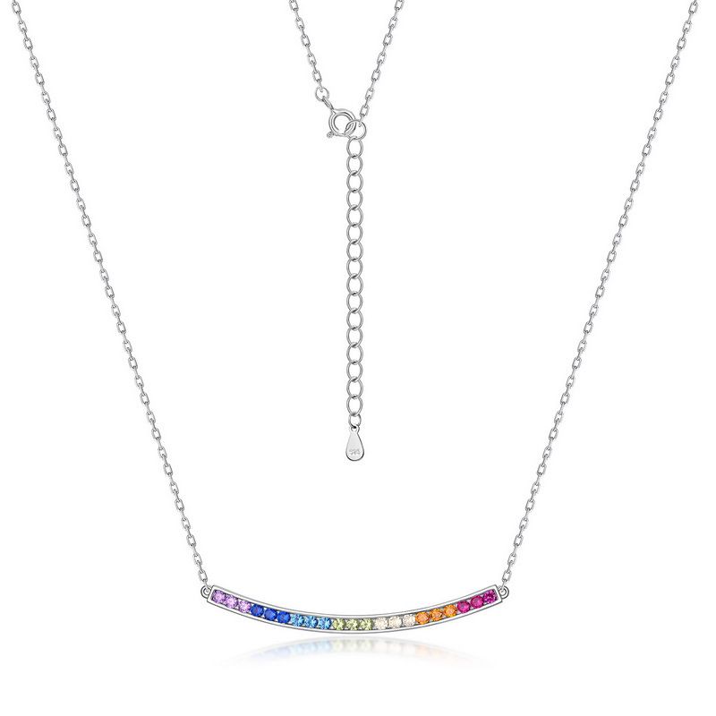 hot Selling Single Row Brilliant Color Zirconium Necklace S925 Silver Rainbow Design Zircon Clavicle Chain Simple And Versatile_ipsvogv.com