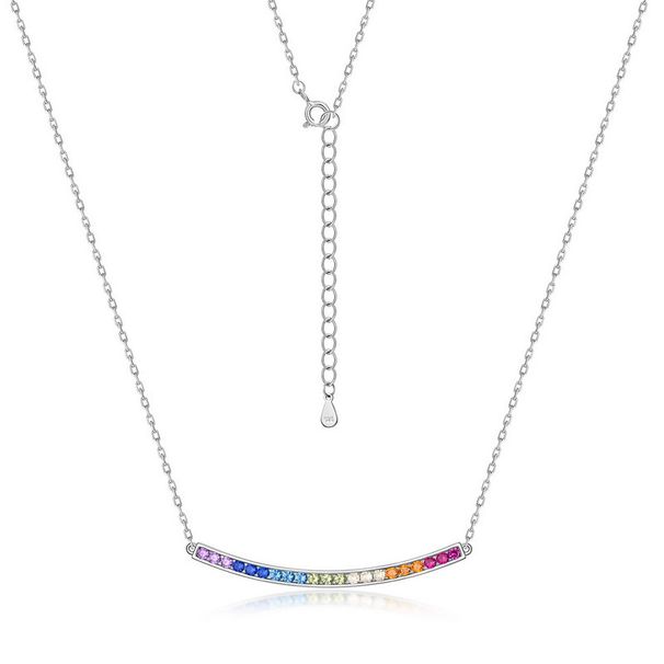 hot Selling Single Row Brilliant Color Zirconium Necklace S925 Silver Rainbow Design Zircon Clavicle Chain Simple And Versatile_ipsvogv.com