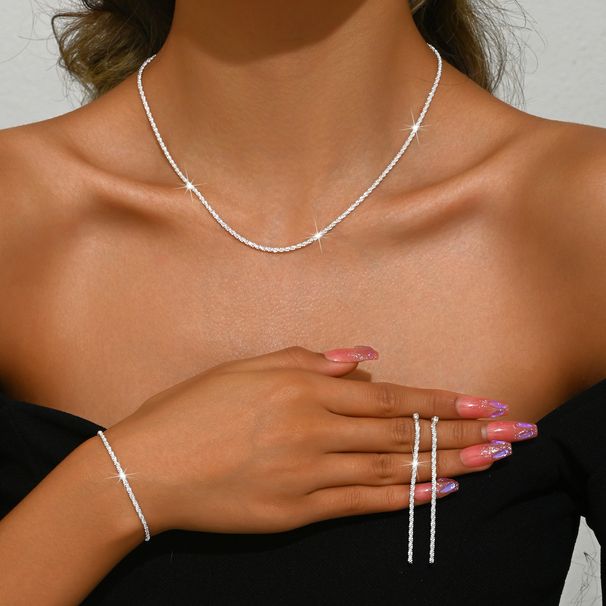 Women’s Jewelry Set Fashion 925 Sterling Silver Sparkling Necklace Light Luxury Niche Design Starry Sky Clavicle Chain Plain Chain Silver Necklace_ipsvogv.com