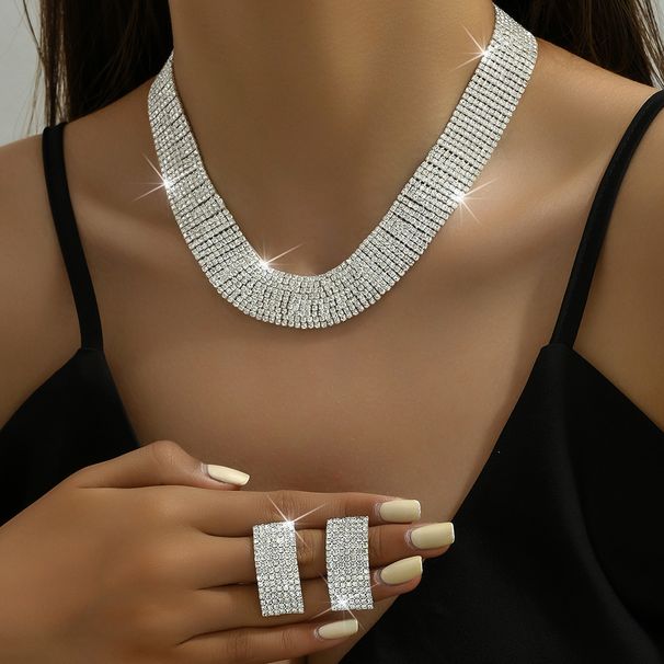 Luxury Full Diamond Trendy Necklace And Earring Set Evening Dress Bride Wedding Photography Matching Jewelry Two Pieces_ipsvogv.com