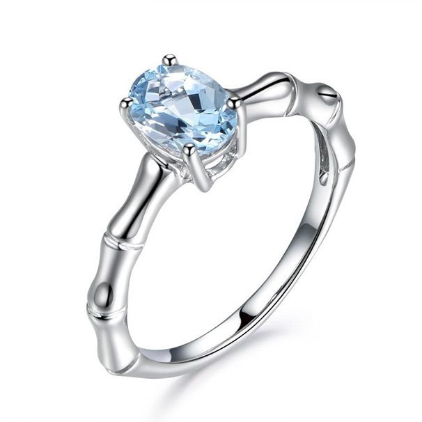 New Couple Bamboo Knot Sea Blue Zircon Women's Simple Platinum Diamond Ring Jewelry Fashion Handmade_ipsvogv.com