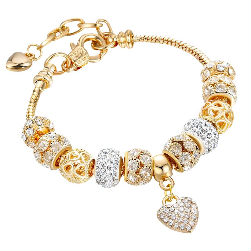 Family Live Broadcast Full Of Diamond Love Gold Snowflake Zircon Barrel Bead Bracelet_ipsvogv.com