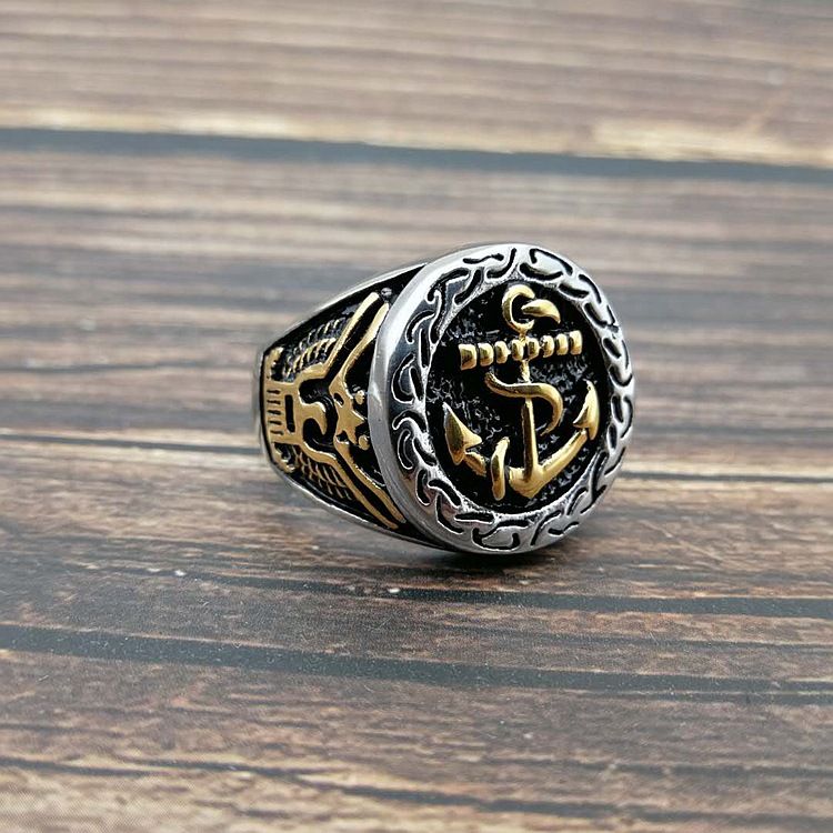 Ring Titanium steel/stainless steel color preserving gold plated US Navy anchor eagle men's ring_ipsvogv.com