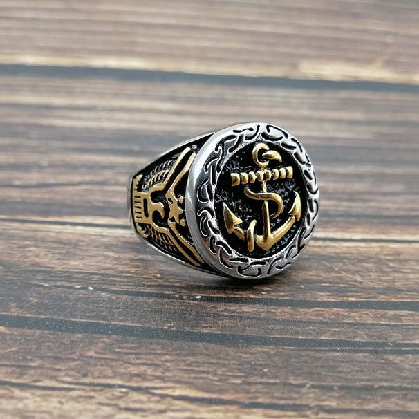 Ring Titanium steel/stainless steel color preserving gold plated US Navy anchor eagle men's ring_ipsvogv.com