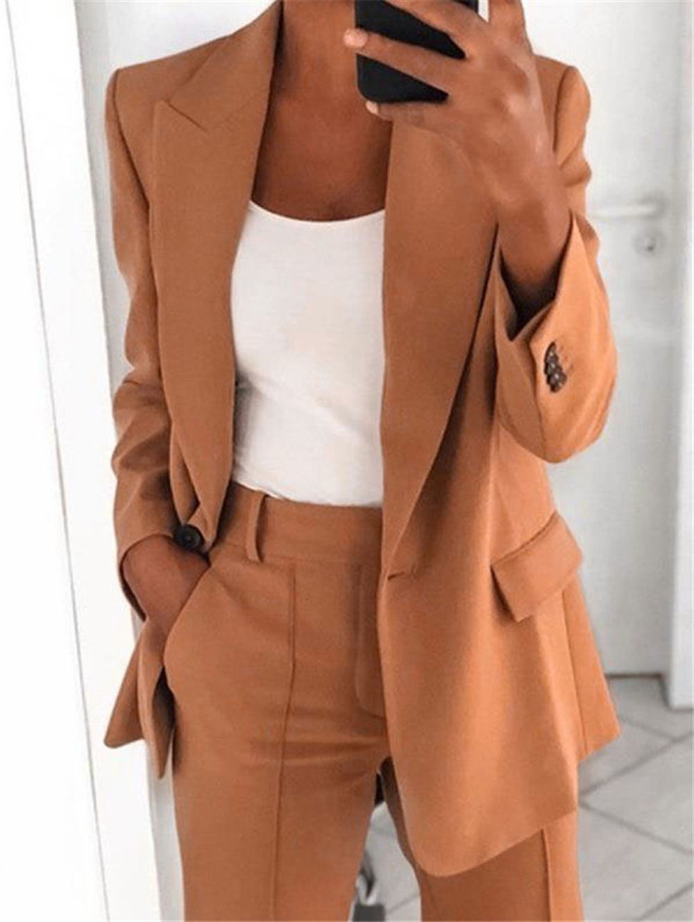 Women's Fashion Lapel Cardigan Temperament Suit Jacket Pants Suit_ipsvogv.com