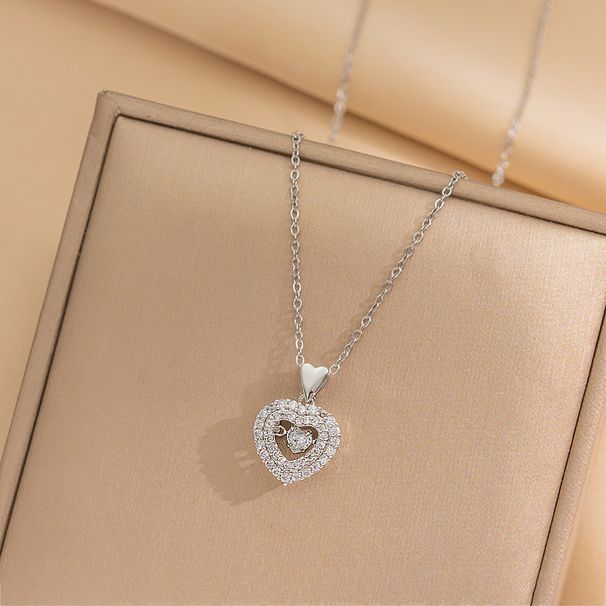 Necklace Women's Ins Internet Celebrity Same Style Temperament Love Smart Clavicle Chain Personalized Simple Full Diamond Heart-shaped Pendant Jewelry_ipsvogv.com
