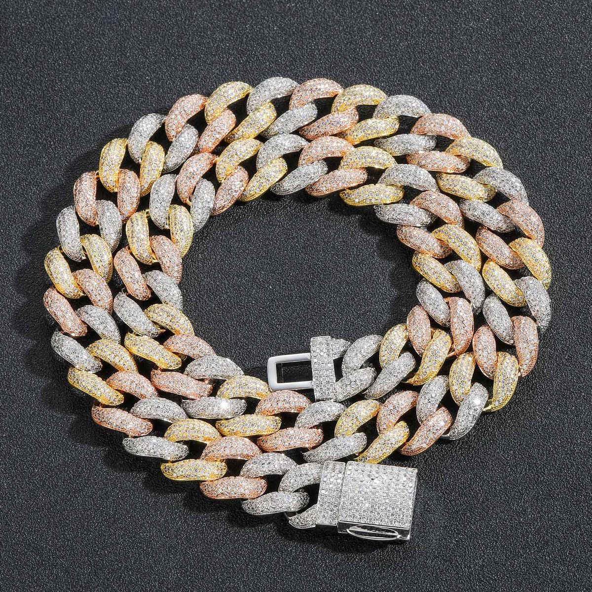 Men’s Jewelry Set Fashion Hip Hop Necklace 15mm Bubble Chain Three Color Cuban Chain Pavé Zircon Personality Trend Brand Men's Hip Hop Jewelry_ipsvogv.com