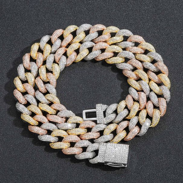 Men’s Jewelry Set Fashion Hip Hop Necklace 15mm Bubble Chain Three Color Cuban Chain Pavé Zircon Personality Trend Brand Men's Hip Hop Jewelry_ipsvogv.com