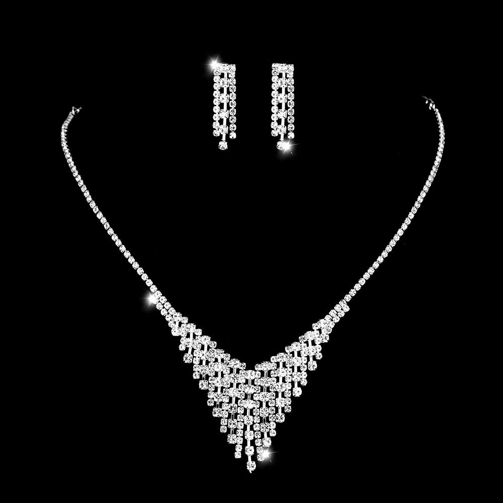Women’s Jewelry Set Fashion Winter New Arrivals E Commerce Bride Wedding Dress Accessories Charming Diamond Women's Small Earrings Necklace Set_ipsvogv.com
