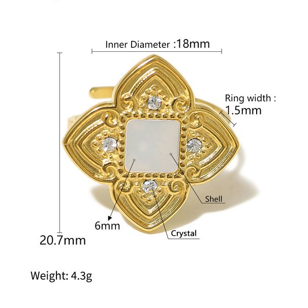French Court Style Inlaid Mother Of Pearl Female Ring Plated With K Gold, No Fading, High End Ins Style Titanium Steel Ring_ipsvogv.com