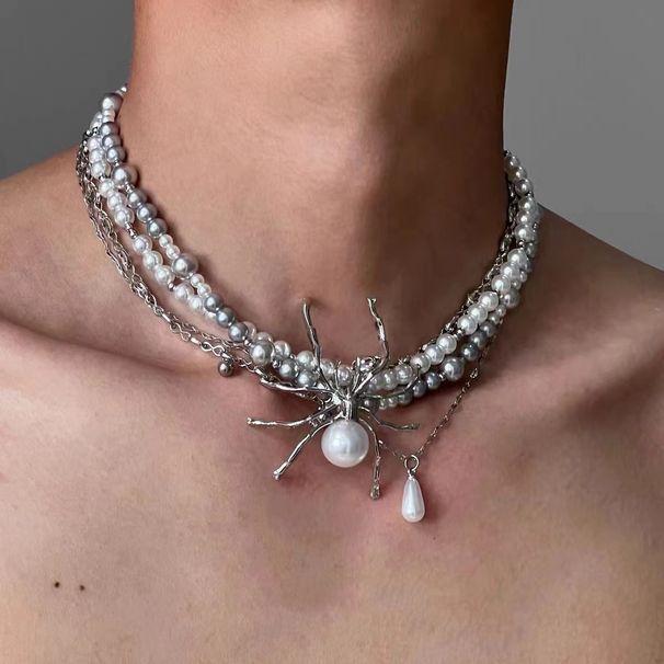 Sweet, Cool, Spicy Girl, Pearl, Heavy Industry, Spider, Multi-layer Layered Collarbone Chain, Fashionable, High-end,_ipsvogv.com
