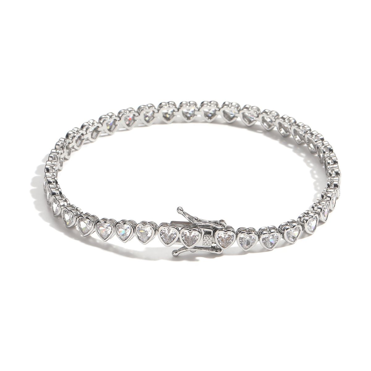 Unisex Hip Hop 5mm Heart Shaped Tennis Chain Bracelet Love Couple Style Stacking Simple Trendy Hand Jewelry Hip Hop_ipsvogv.com