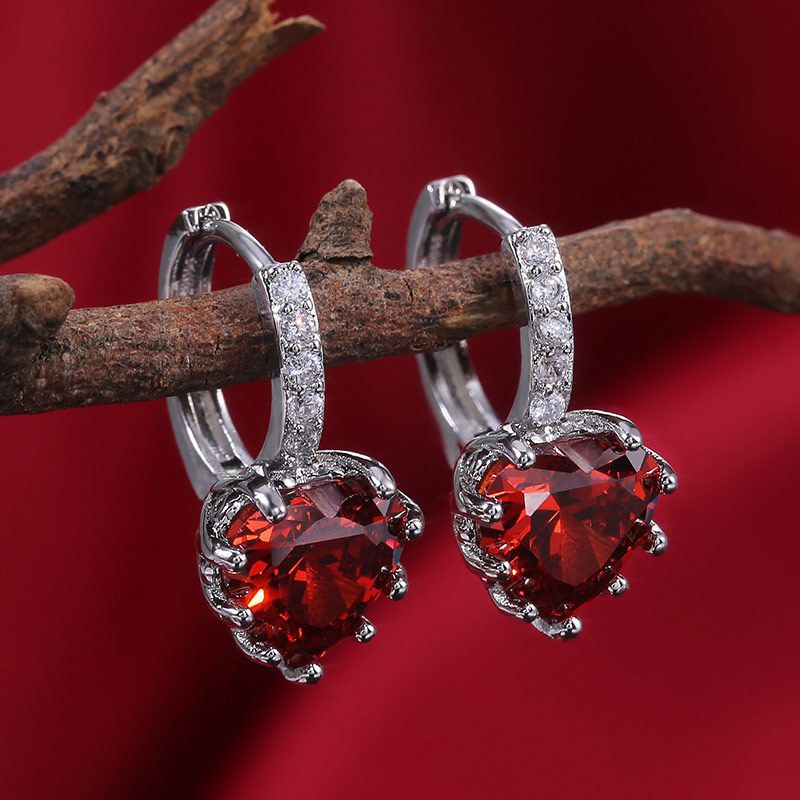 Cao Shi's Hot Selling New Fashionable Multi-color Zircon Heart-shaped With Temperament And Peach Heart Crystal Earrings_ipsvogv.com