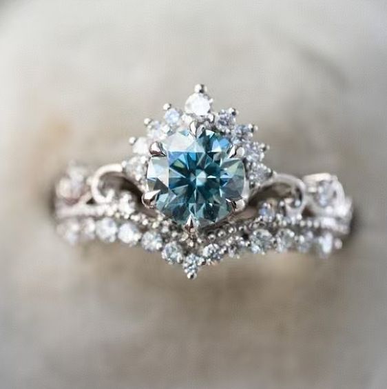 Sanjie's New Silver Sea Blue Diamond Crown Small Fragrance Style Ring, Simple And Versatile Accessory For Women_ipsvogv.com