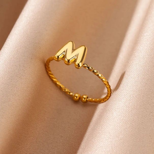 hot selling stainless steel plated real gold 26 English letters ring open adjustable ring_ipsvogv.com