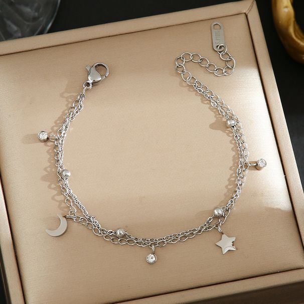 Korean Version Titanium Steel Female Star Moon Double Layered Best Friend Bracelet, Light Luxury, Niche, Exquisite New_ipsvogv.com