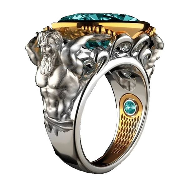 Hip Hop Men's Ring Magnificent Aquamarine Jewelry Ocean King Embroidery Sea King Poseidon Ring Engagement Women Men's Jewelry Ring_ipsvogv.com
