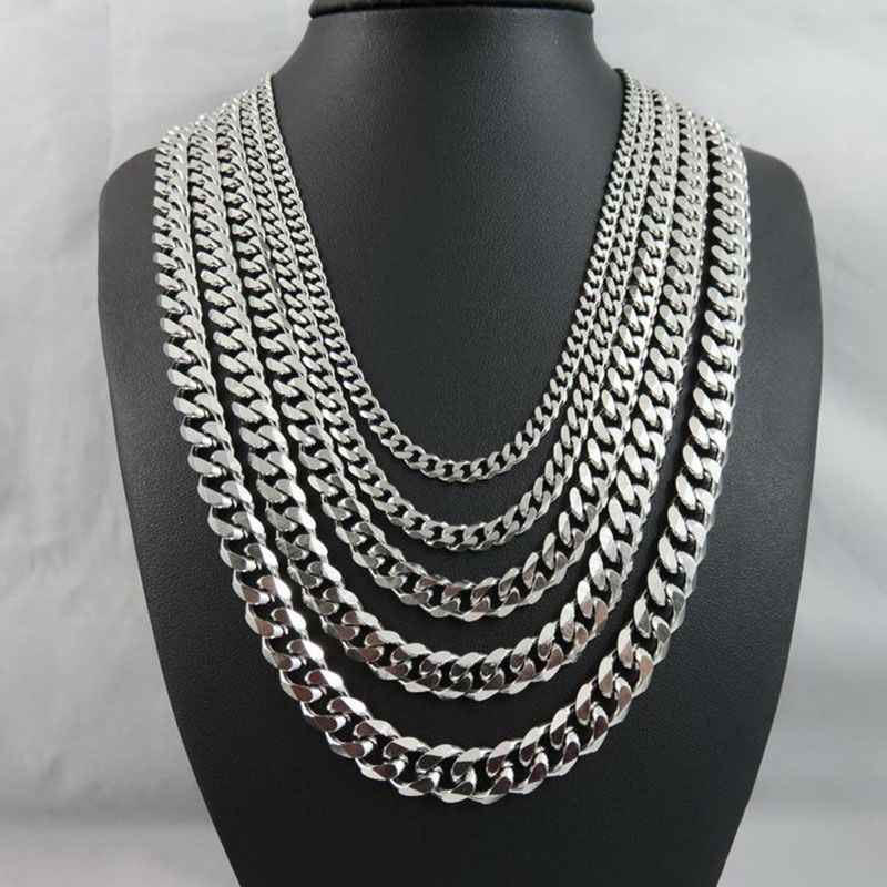 Vintage Lock Chain Mens Stainless Steel 7mm and 9mm Necklace Charm Gifts Long Chain for Unisex Men Punk Classic Jewelry_ipsvogv.com