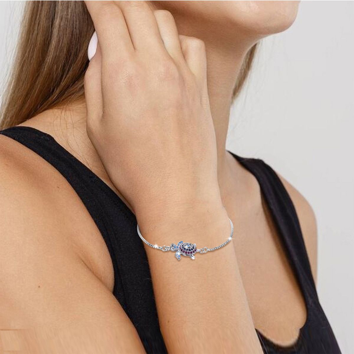 New Style Hot Selling Copper Micro Inlaid Bracelet Personality Hip Hop Versatile Colorful Zircon Small Turtle Box Chain_ipsvogv.com