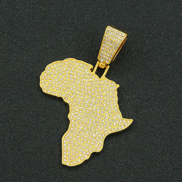 Personalized full diamond map pendant, Cuban necklace, hip-hop trend, cool neck chain, collarbone chain accessories_ipsvogv.com