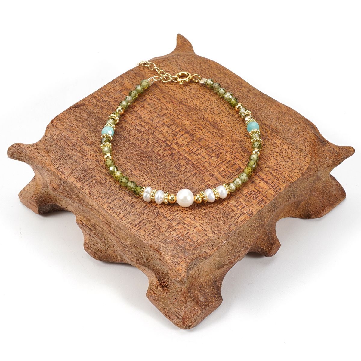 2cm Olive Green Crystal Freshwater Pearl Bracelet Necklace Set Female Simple Style_ipsvogv.com