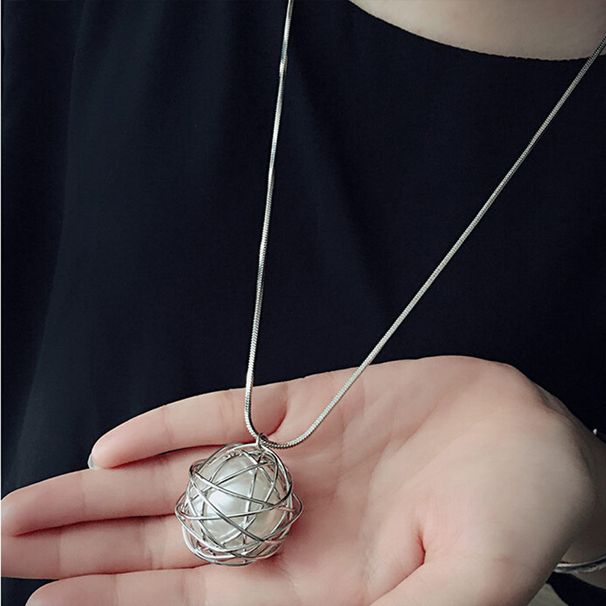 Japanese And Korean Minimalist Fashion Alloy Silk Wrapped Pearl Bird's Nest Pendant Necklace Long Sweater Chain Women's_ipsvogv.com