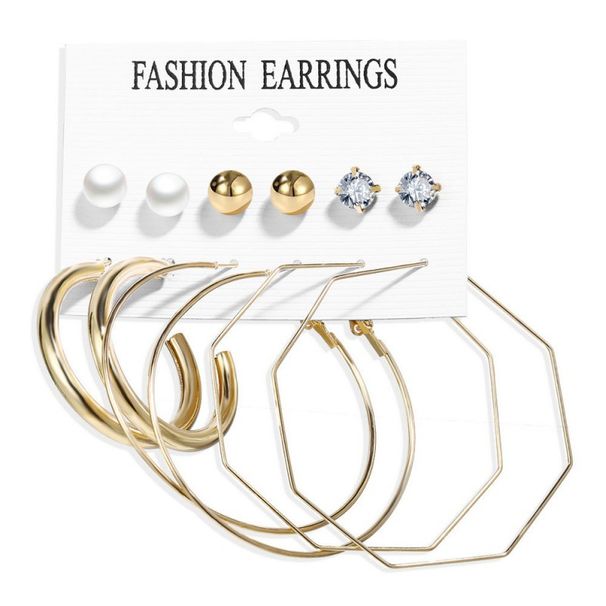 Metal Geometric Earrings Multiple Pairs One Card Gold Circle Earrings Set 6 Pairs_ipsvogv.com