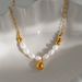 Unisex Retro Gold Plated Titanium Steel Natural Freshwater Pearl Teardrop Bead Necklace_ipsvogv.com