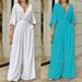 Women's 2023 temperament elegant v-neck bat sleeve wide-leg solid color simple fashion jumpsuit_ipsvogv.com