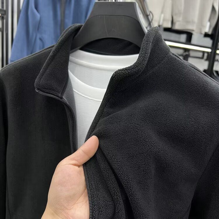 Men's Clothing New autumn and winter fashion polar fleece stand collar men's jacket fashionable and versatile loose couple style zipper sweater_ipsvogv.com