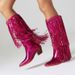 Women's Shoes autumn and winter tassel sequined western boots pointed toe thick heel high heel long tube mirrored patent leather women's boots_ipsvogv.com