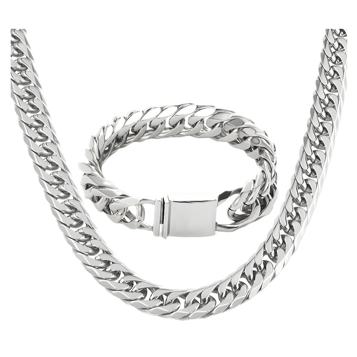 Japanese, Korean, Cuban Chain Double Woven Six Sided Necklace, Trendy And Cool Style, Men's Titanium Steel Rough Gold_ipsvogv.com