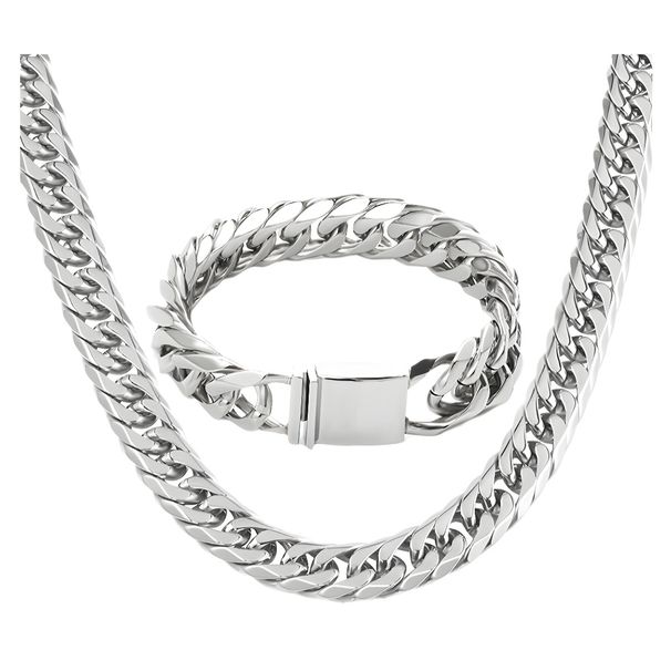 Japanese, Korean, Cuban Chain Double Woven Six Sided Necklace, Trendy And Cool Style, Men's Titanium Steel Rough Gold_ipsvogv.com