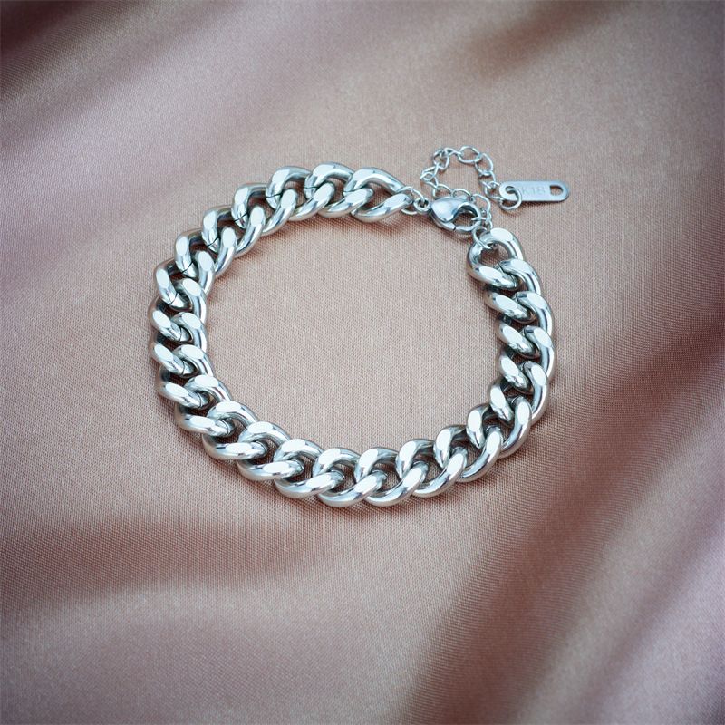 Fashion niche retro metal heavy industry hip-hop punk style gold-plated necklace bracelet titanium steel jewelry simple set_ipsvogv.com