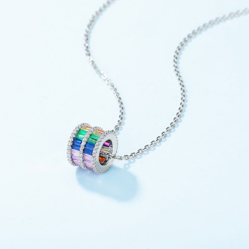 Rainbow Zircon Necklace Female S925 Silver Ring Inlaid Colored Gemstone Fashion Clavicle Chain Light Luxury Style_ipsvogv.com
