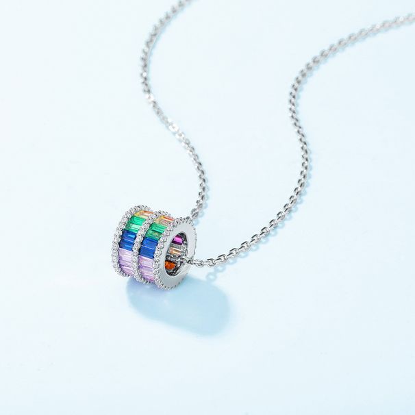 Rainbow Zircon Necklace Female S925 Silver Ring Inlaid Colored Gemstone Fashion Clavicle Chain Light Luxury Style_ipsvogv.com