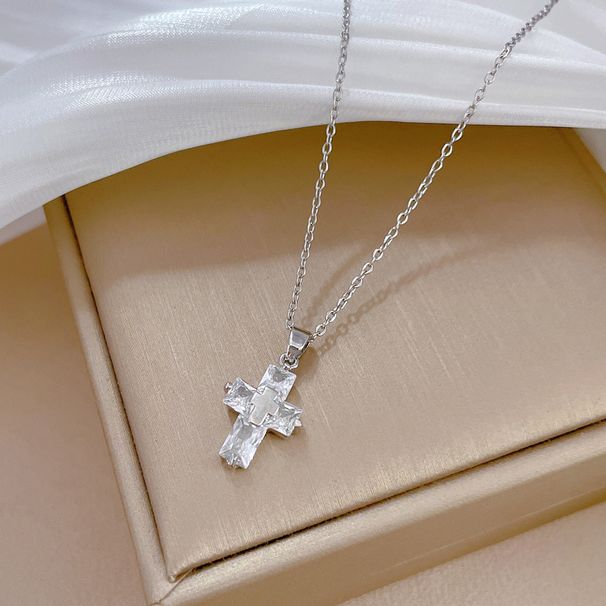 Steel 【 Titanium 】 Light Luxury Cross Flower Internet Celebrity Same Style Deep Pink Necklace For Women's Fashion Trend 【 】_ipsvogv.com